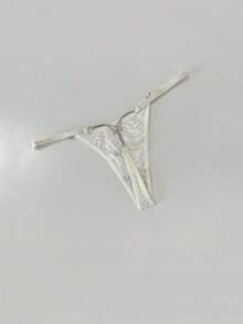 Tanga con estampado animal, transpirable, con detalle de cadena metálica, lencería de novia semitransparente, para rave - Blanco - Ver 7