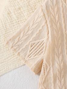 2pcs Young Boys Collared Short Sleeve Jacquard Knit Shirt With Pocket + Elastic Waist Wide Leg Pants Casual Suit, Brown & Khaki, Suitable For Spring/Summer Everyday Wear - Khaki - View 7