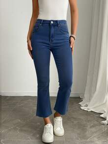 SHEIN ICON 高腰休闲修身口袋牛仔裤 - 中等水洗藍 - 查看 5