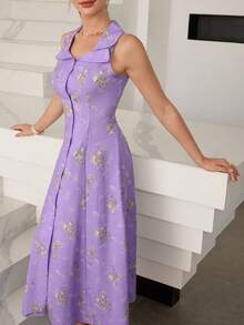 Modelyn Fashionable & Romantic Floral Print Long Dress For Women - Purple - View 6