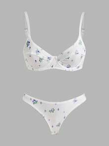 Floral Print Underwire Bra & Panty Lingerie Set - Multicolor - View 1