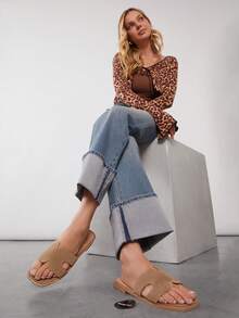 SHUZIA 女士宽版平底凉鞋，露趾，时尚，沙滩，防滑，一脚蹬，时尚平底凉鞋夏季鞋春季鞋春假复活节母亲节礼物 - 淺灰色 - 查看 7