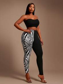 Radiana Plus Size Women Leopard Print Black Leporad Print High Waist Leggings, Suitable For Date Night, Birthday, Bachelorette Party, Casual Sexsy, Shopping, Streetwear, Club, Easy To Match Looks Slim, Accent Your Body, Flatter The Figure, For Winter - Black and White - View 3