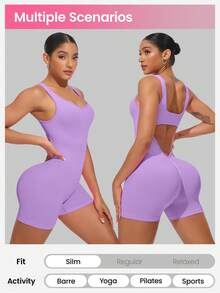 Slayform Women's Fitness Jumpsuit, Slim Fit Stylish Yoga Bodysuit - Mauve Purple - View 2