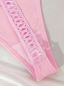 Women's Sexy Lace Patchwork Thong Panties - Pink - View 5
