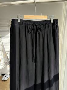 Comfortcana Plus Size Women Simple Solid Color Wide Leg Summer Pants - Black - View 4