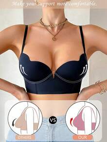DesireSculpt 2pcs Set Of Solid Color Asymmetric Cup Design Women's Bras With Underwire - Multicolor - View 5