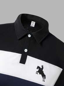 Teen Boy Polo Shirt With Collar, Button, Half Placket, Knight Print, Casual & Versatile Short Sleeve