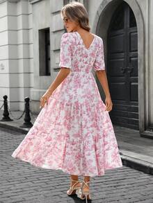 SHEIN LUNE Váy dài màu hồng xếp ly thường ngày cho nữ - Nhiều màu - Xem 2