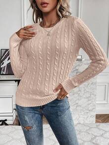 SHEIN LUNE Jersey de cuello redondo de color liso, otoño/invierno - Rosa vieja - Ver 3