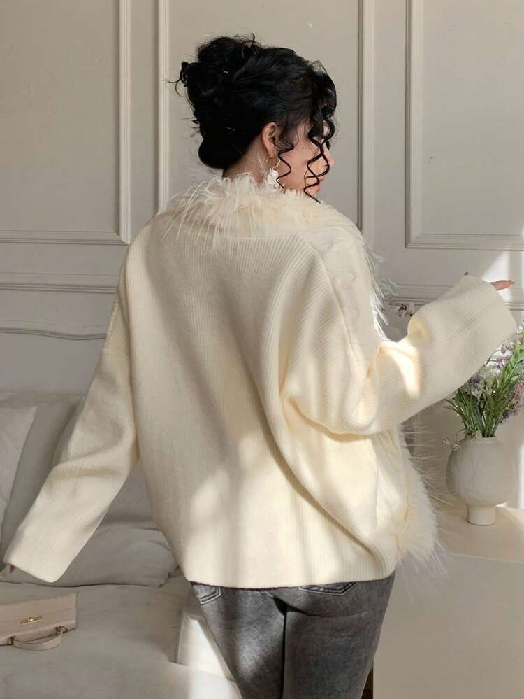 Women's Elegant Fringe Patchwork Cardigan, Autumn/Winter