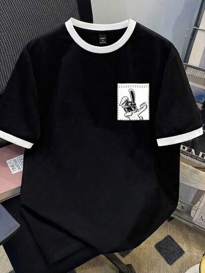 Manfinity Joysei Standard Size Men's Black T-Shirt With White Sleeve Trim Design