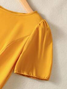 Lunelith SHEIN Lunessa Women's Minimalist Puff Sleeve With Side Pocket Summer Dress - Yellow - View 3