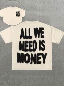 Manfinity Dauomo 男士加大码休闲印花圆领短袖T恤 - 杏色 - 查看 1