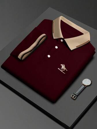 Manfinity Mode Camisa polo de manga corta con cuello acanalado de vestir casual para hombres