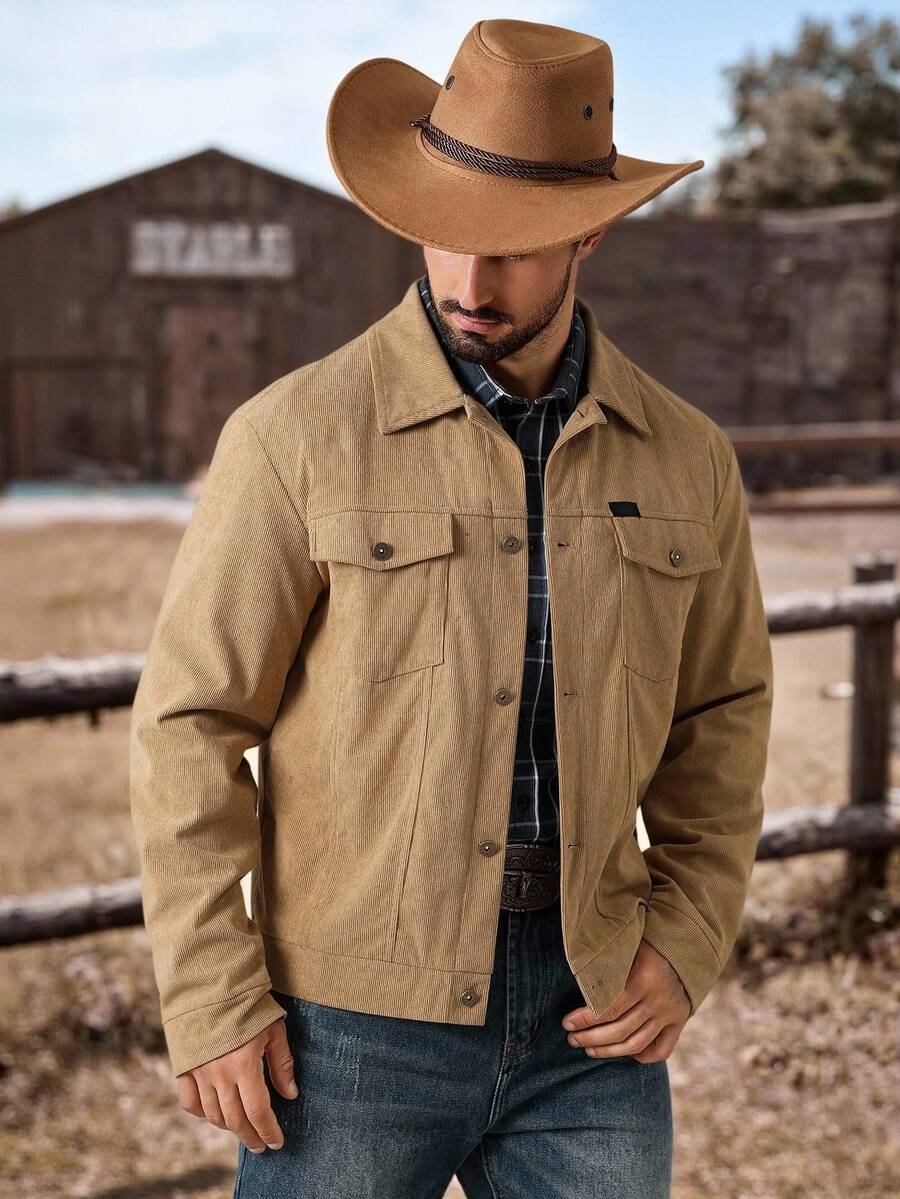 Manfinity Nomadique Men's Casual Solid Color Long Sleeve Jacket, Versatile For Winter Jackets Casual Cowboy Jacket For Shacket Western Style