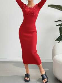 Women Sweater Dresses - Red - View 3