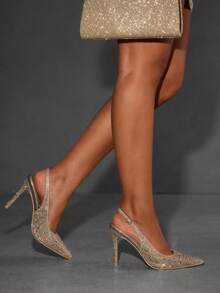 CUCCOO SZL Damskie szpilki ze spiczastym noskiem i ozdobnymi kryształkami, modne, wysokie obcasy