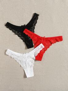 SHEIN 3packs Lace Scallop Trim Panty Set Sexy Lingerie - Multicolor - View 5