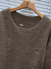 Manfinity Homme Men's Solid Color Distressed Short Sleeve Knit Top - Camel - View 5