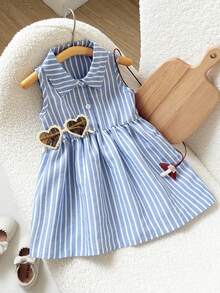 SHEIN Playful Pals 休闲条纹无袖收腰女婴连衣裙 - 彩色 - 查看 3