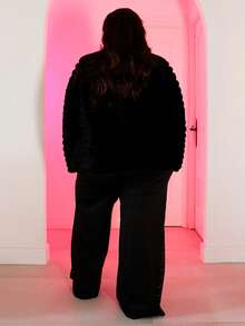 Pretty and Ole Abrigo de felpa de unicolor en talla grande, para otoño/invierno - Negro - Ver 2