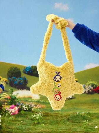 Teletubbies X ROMWE Teletubbies & Romwe gelbe Y2K Babe Kawaii süße Cartoon Stern Muster 3D geformte modische minimalistische Damen Umhängetasche, verstellbarer Riemen Damen Schultertasche, geeignet für Uni, Einkaufen, Reisen usw.