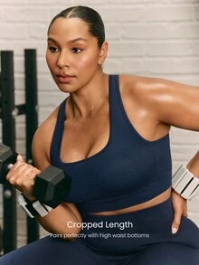 GLOWMODE Plus Size Second-Skin Seamless Cool Win Sweat-Wicking Built-In Removable Cups Cutout Back Design Sports Bra Medium Impact Training Running Workout  Outdoors Daily Active Wear Spring Summer - Dark Blue - View 2