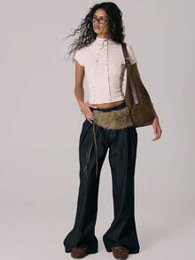 MUSERA Funnel Neck Asymmetric Double Button Front Detail Fitted Top Casual Cute Winter Cosy Coco Cloud Spring Summer - Cream - View 5