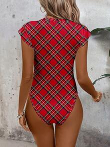 SHEIN LUNE Bộ áo liền thân nữ kẻ caro đỏ đen tối giản, phong cách thường ngày - Trang phục đi biển mùa xuân/hè cho kỳ nghỉ, tiệc tùng, lễ đón năm mới, phong cách preppy và những buổi đi chơi mùa xuân, thường ngày. - Nhiều màu - Xem 2