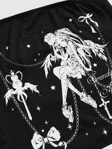 ROMWE Cute & Stylish Anime Inspired Winged Girl Graphic Print Women T-Shirt - Black - View 3