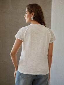 MOTF PREMIUM PLUS SIZE WOMEN'S CONTRAST LACE SHORT SLEEVE T-SHIRT, SPRING/SUMMER - White - View 3