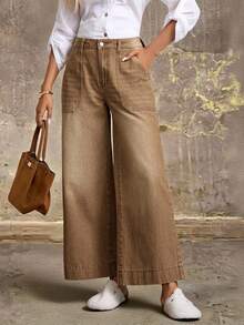 EMERY ROSE Women's Pocket Loose Wide Leg Casual Versatile Jeans - Medium Wash - View 4