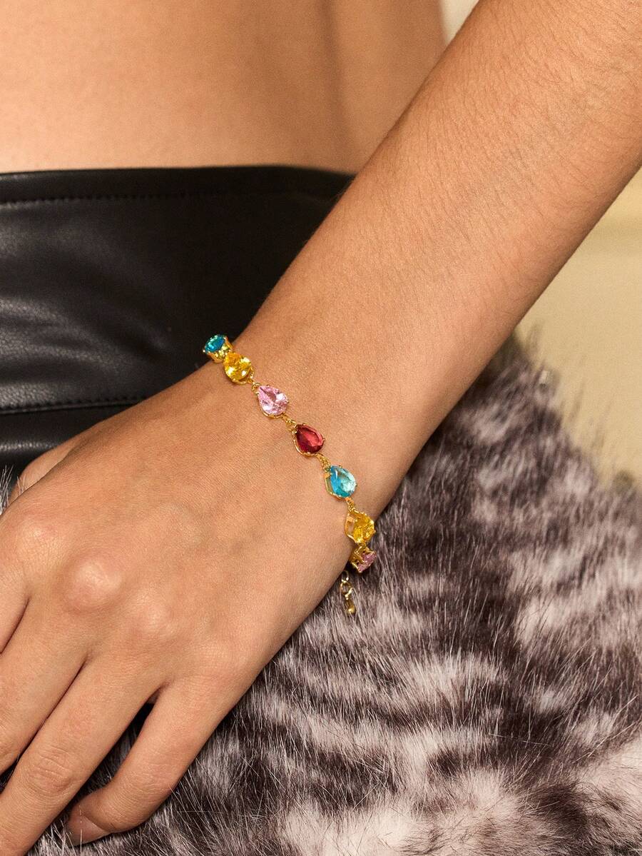 Glisma Pulseira de Corrente Feminina 18K, Roupas, Gótico/Goth, Dinheiro Antigo, Contas, Joias Ocidentais, Metálico/Textura, Pedra Preciosa, Outono/Inverno, Para Mãe/Mulher/Menina, Premium, Vintage, Cruz - Multicolorido - Visão 1