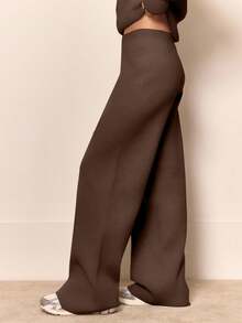 MUSERA Knit Straight Leg Trousers Bottom Only Winter Loungewear Cosy Work Cute Elegant Casual Chic Spring Vacation - Chocolate Brown - View 3