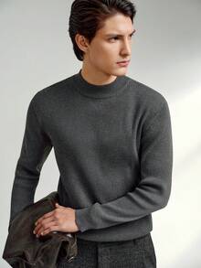 RONVEXI Herren einfarbiger Rundhals Langarm Lässig Pullover Sweater, Herbst/Winter - Dunkelgrau - Übersicht 6