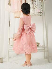 Glamorique Kids Baby Girl Premium Lace Trim Princess Dress, High-End Formal Gown For Family Gathering, Birthday Party, Event - Pink - View 5