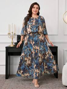 Reflora 大码女式夏季连衣裙，优雅褶皱雪纺连衣裙，半透明长裙，飘逸长裙，优雅女式连衣裙 - 彩色 - 查看 5