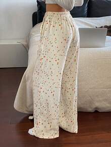 DAZY 星形花卉印花直筒女士睡裤 - 米色 - 查看 2