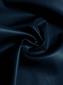 Sunspun Plus Size Lapel Belt A-Line Pocket Long Sleeve PU Windbreaker - Navy Blue - View 6