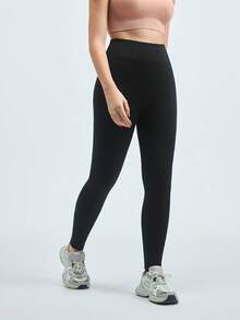 Loungeista 女士无缝高腰收腹轻压缩紧身裤情人节衣服无脚紧身裤春夏塑身裤圣诞节 - 黑色 - 查看 4