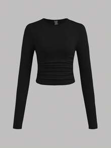 SHEIN EZwear 3 件套大码女式休闲纯色圆领褶皱长袖 T 恤，秋冬款 - 彩色 - 查看 10