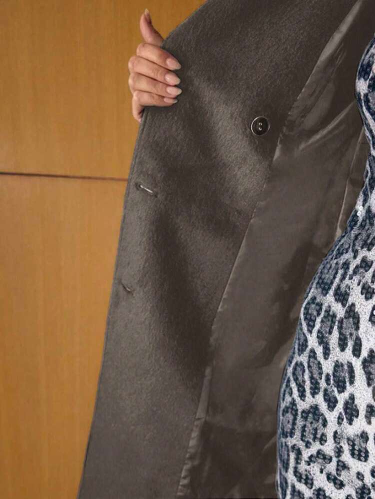 WOOL FUZZY COLLAR DOUBLE BREASTED BELTED OVERCOAT