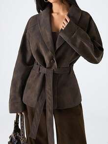 LYSMO 2025 وصول جديد نساء الشتاء بني اللون الصلب ملمس البولي يوريثان بسيط كاجوال كم طويل جاكيت شتوية للنساء عيد الميلاد للنساء رأس السنة الشتوية للنساء كاجوال للنساء أنيقة - قهوة بني - مشاهدة 6