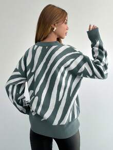 EURMUSE Women's White And Black Knitted Sweater - Mint Green - View 2