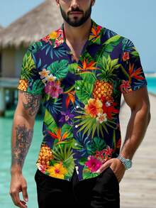 Manfinity RSRT Men's Tropical Print Short Sleeve Casual Vacation Shirt - Multicolor - View 1