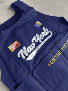 PAVTROS Áo vest nam in chữ, áo vest nam kiểu Y2K, quần áo nam New York, áo vest kiểu Y2K. - Màu xanh hải quân - Xem 5