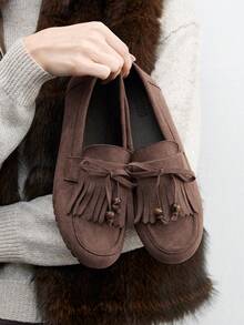 CUCCOO BIZCHIC 女士休闲流苏设计平底乐福鞋，适合日常穿着 - 巧克力棕 - 查看 1