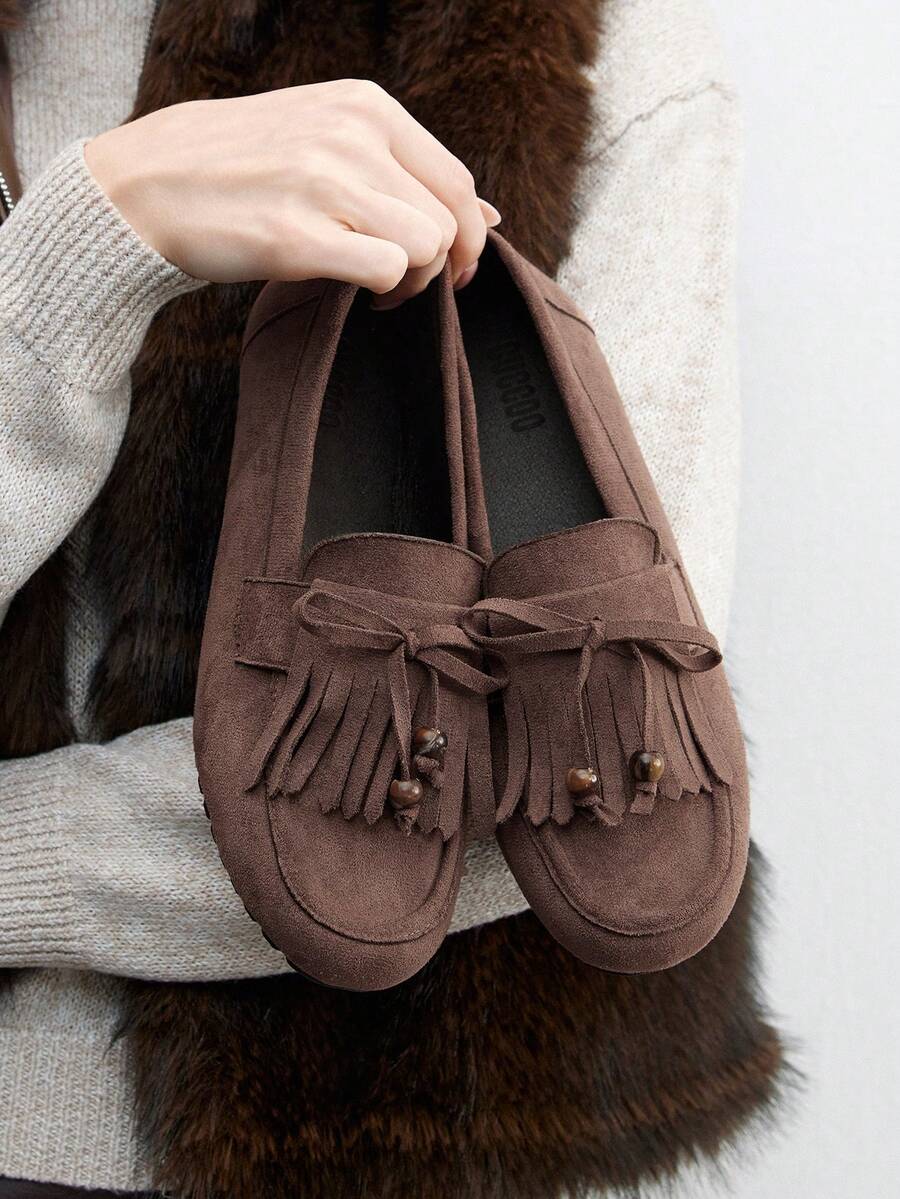 CUCCOO BIZCHIC 女士休闲流苏设计平底乐福鞋，适合日常穿着 - 巧克力棕 - 查看 1