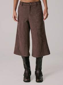 MUSERA Oversized Suede Longline Shorts Casual Cute Winter Cosy Lounge Coco Cloud Summer - Coffee Brown - View 1